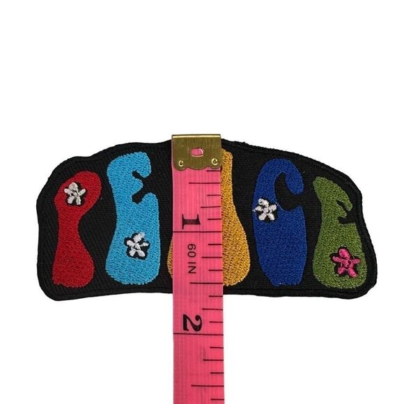 Peace Hippie Flower Rainbow Text Embroidered Patch - Picture 3 of 4